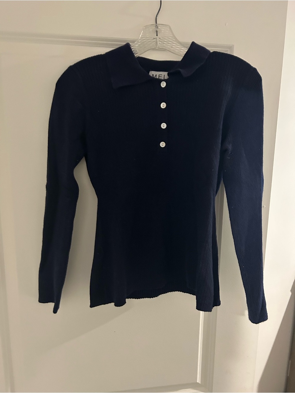 Maje Navy Long Sleeve Polo Knit Top